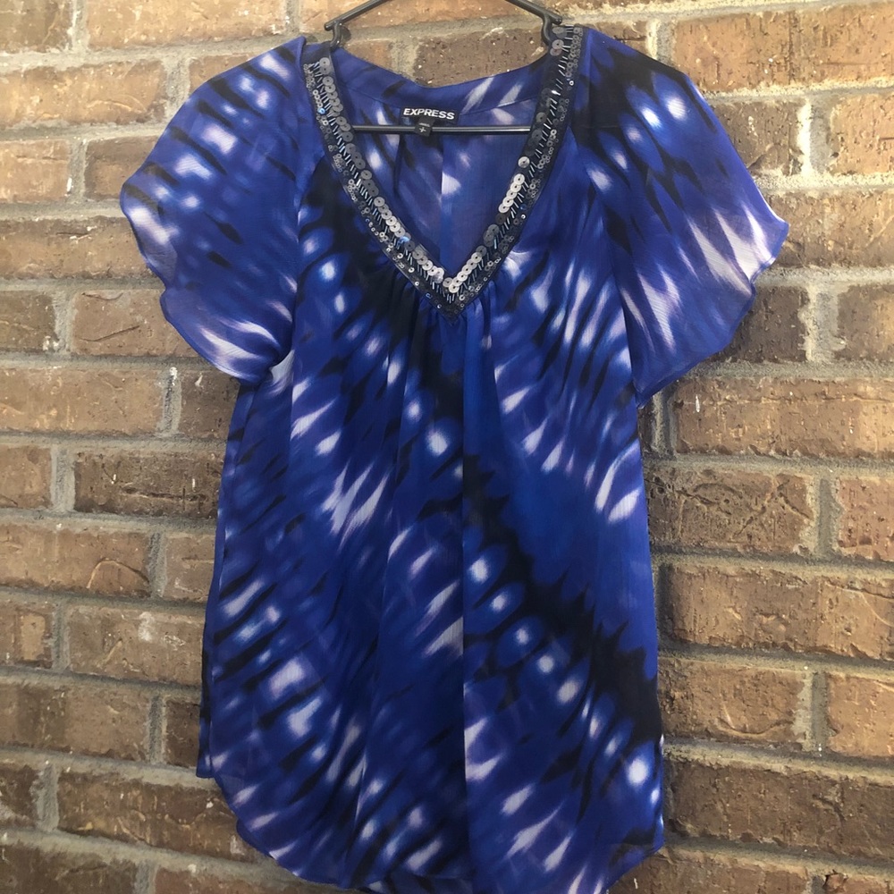 Express Top Blue, Black and White. Small.